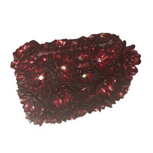 Rare Alice and Olivia Red Sqeuin Rose Floral Rosette Embellished Box Clutch Bag